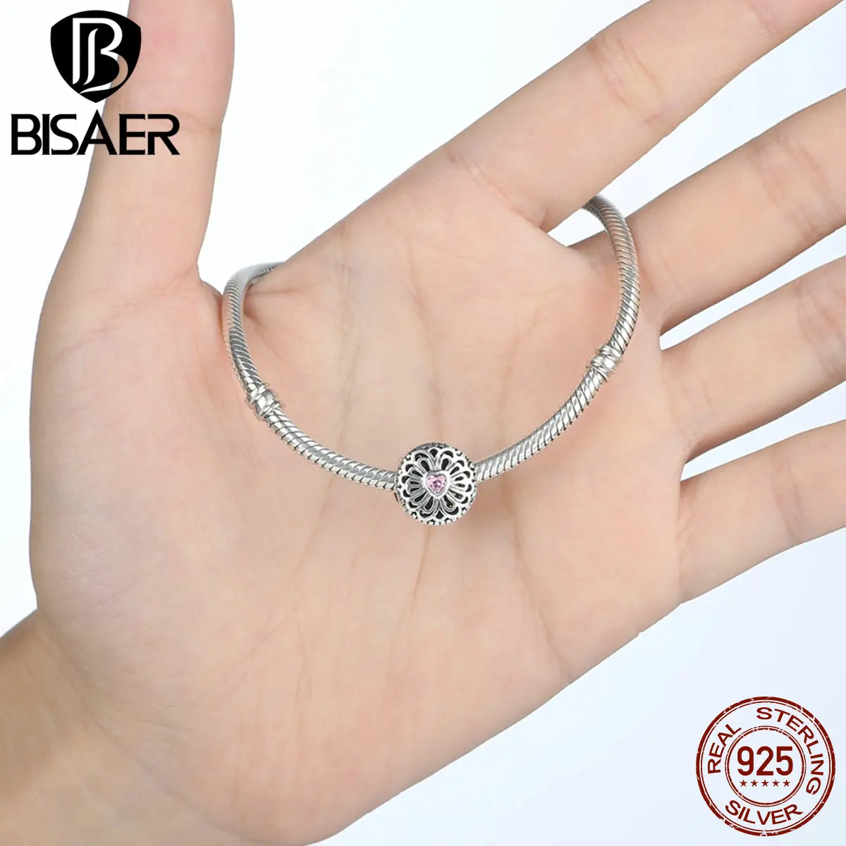 BISAER, подлинный 925 пробы, серебряный, любовь и дружба, навсегда в сердце, шарм, подходит для браслета, сделай сам, хорошее ювелирное изделие, GOS377