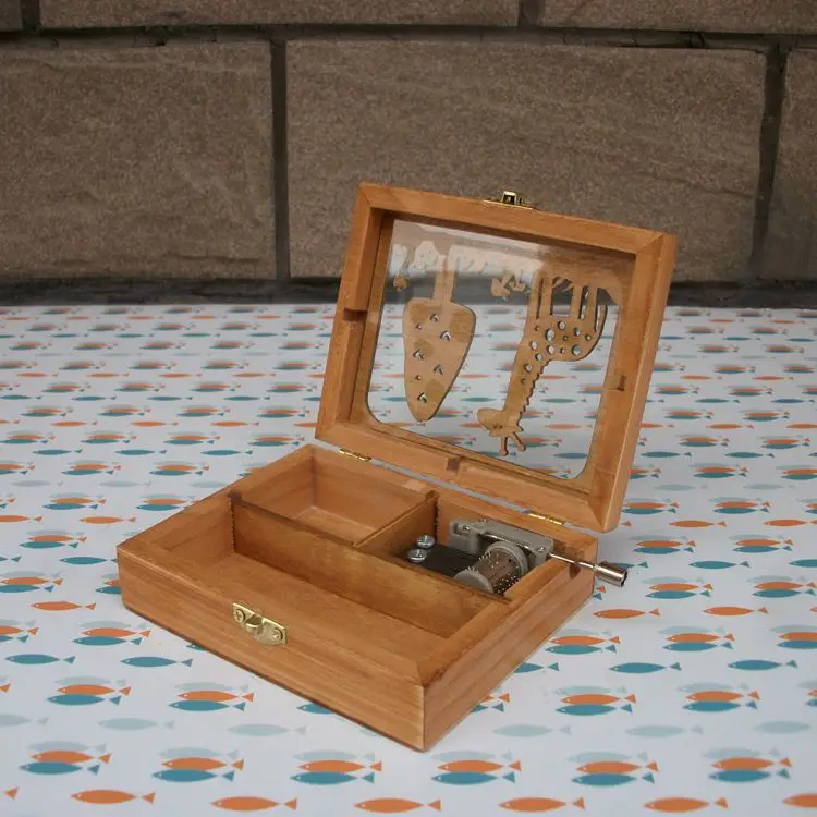 Мини деревянная ручная рукоять музыкальная шкатулка полые лесных животных