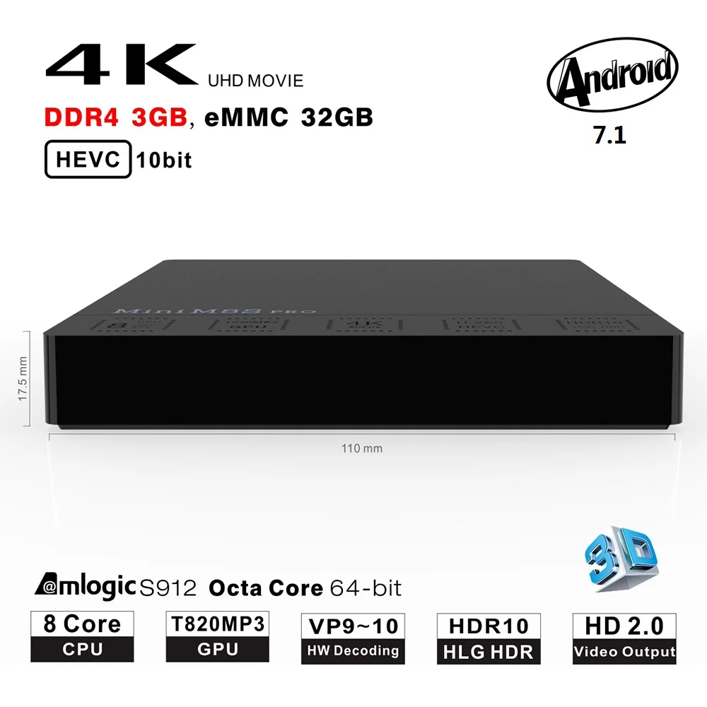 Vontar мини M8S PRO C Android 7 1 ТВ Box Amlogic S912 Восьмиядерный DDR3 2 ГБ 16 4 г/5 г Двойной Wi Fi К H.265