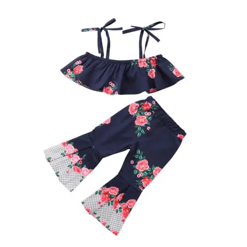 Модная детская одежда с цветочным рисунком для маленьких девочек Топ блузка