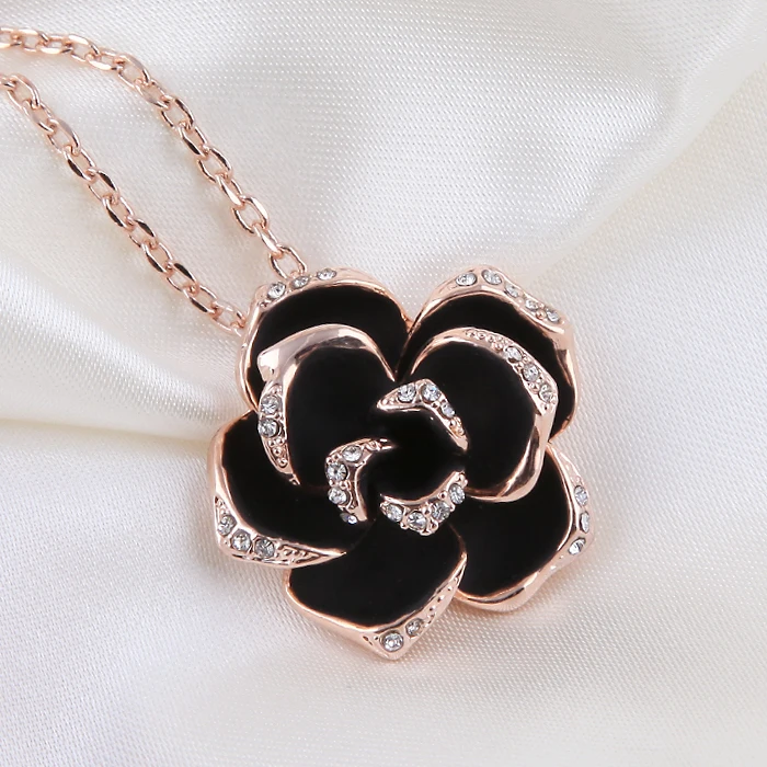 Iutopian Новое поступление элегантные ожерелье с кулоном из черной розы кубическим