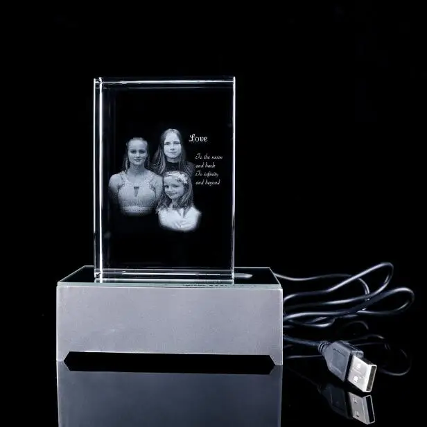 cube with ledbase Персонализированный кристалл для влюбленных семьи сценический лазер скульптура фигурки миниатюрные Led Ночной стенд подарки на день рождения - Цвет: cube with ledbase