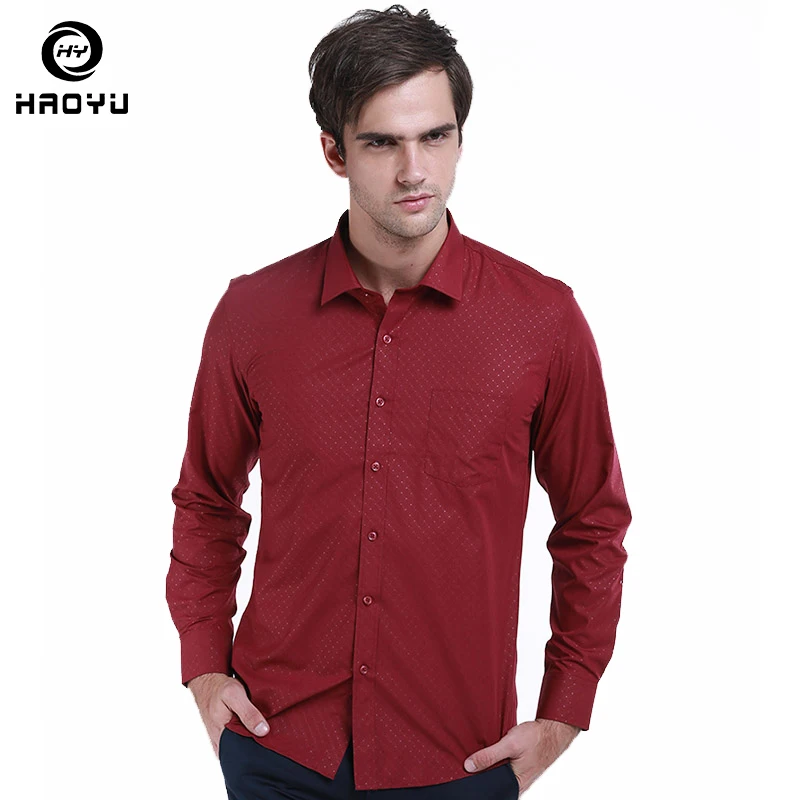 Мужская деловая рубашка HAOYU Повседневная в горошек с длинными рукавами 3 цвета