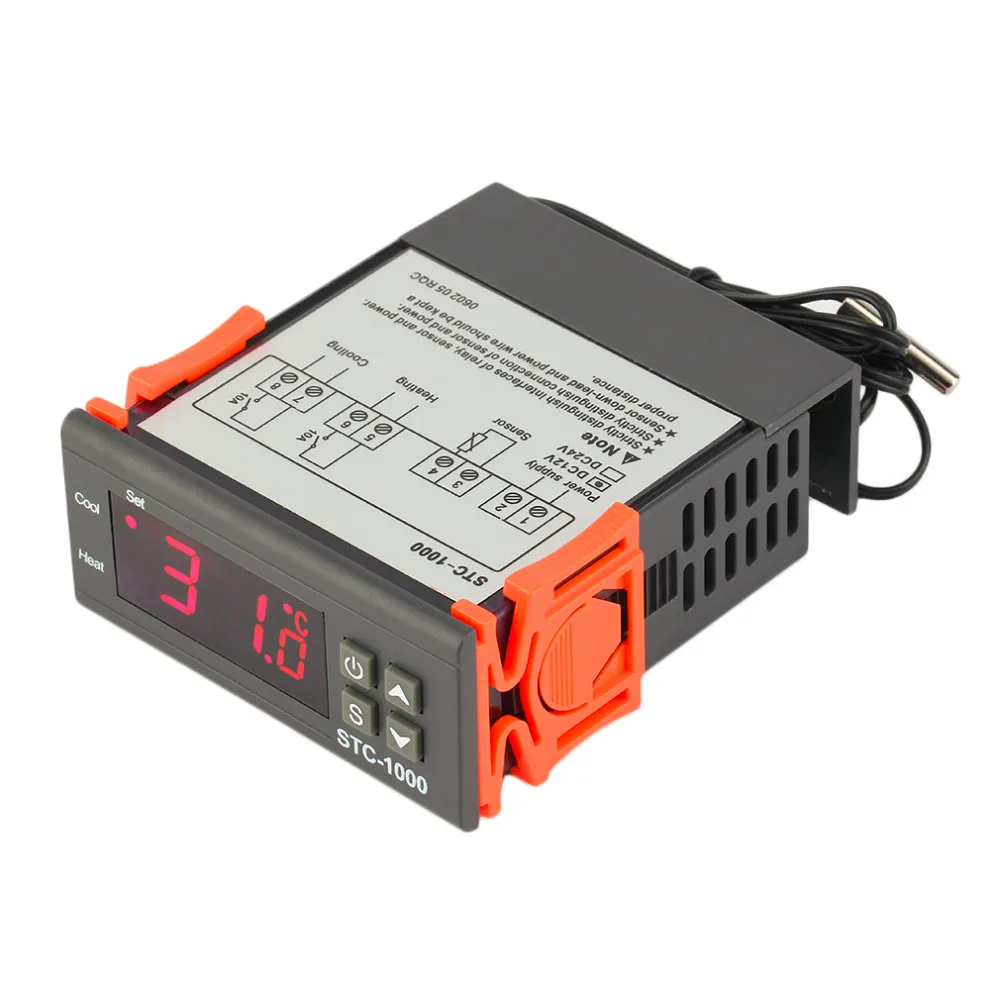 

STC-1000 10A AC/DC 12V 24V 110V 220V Two Relay Output Digital Temperature Controller Thermostat -50~99C 1m Sensor for Incubator