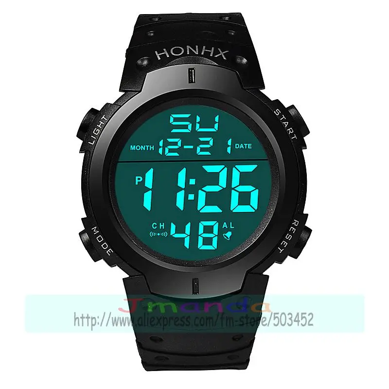 100 шт./лот, HONHX-9001-1, новые цифровые часы с большим круглым циферблатом для детей, горячая Распродажа, высококачественные силиконовые часы с черным ремешком