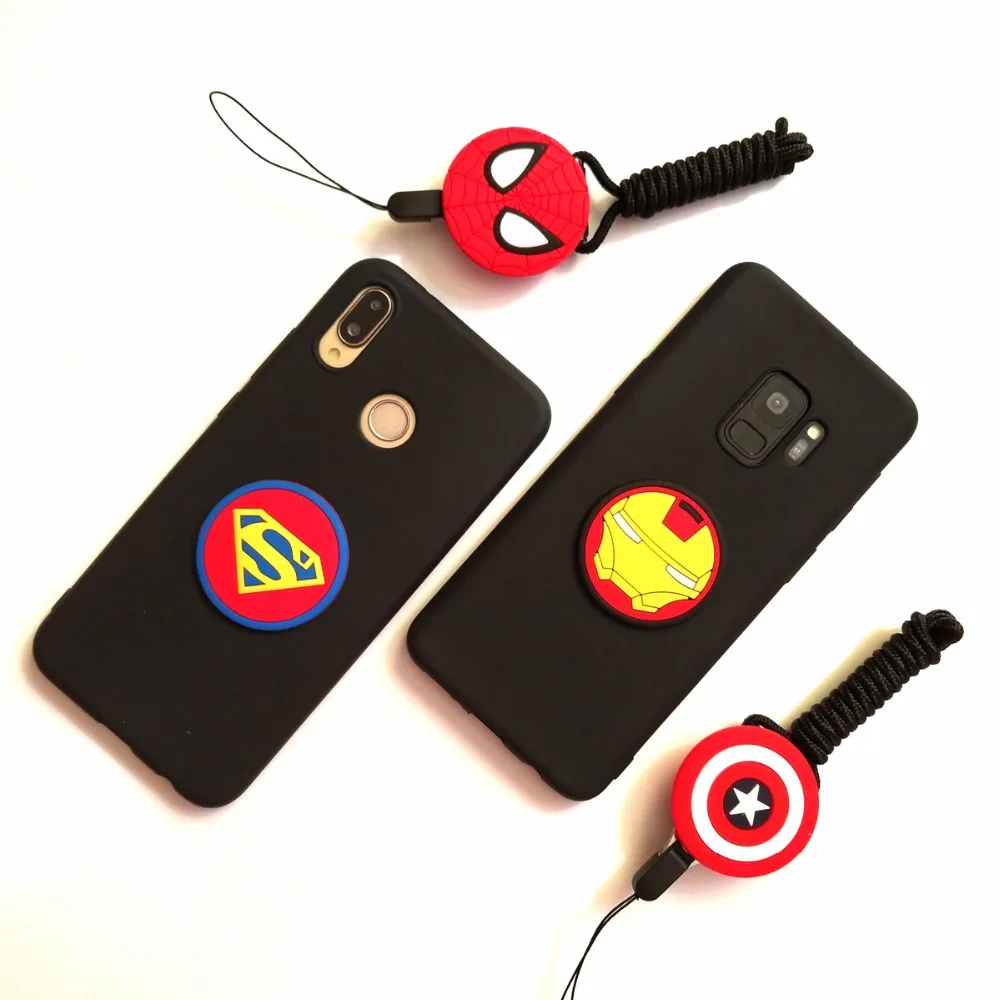 For Samsung Galaxy Note10 Pro Note9 Note8 Note5 Back Cover Cartoon The Marvel Avengers Soft Silicone Black Phone Case + Lanyard |