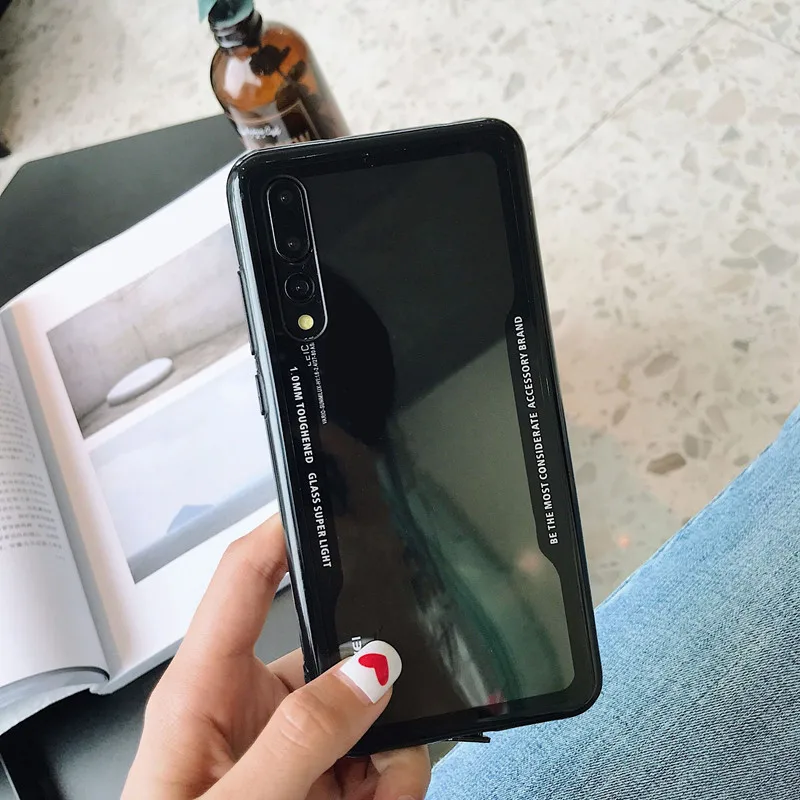 Black Чехол для телефона из закаленного стекла для huawei P20 P30 mate 20 10 Pro Lite прозрачный чехол - Цвет: Black