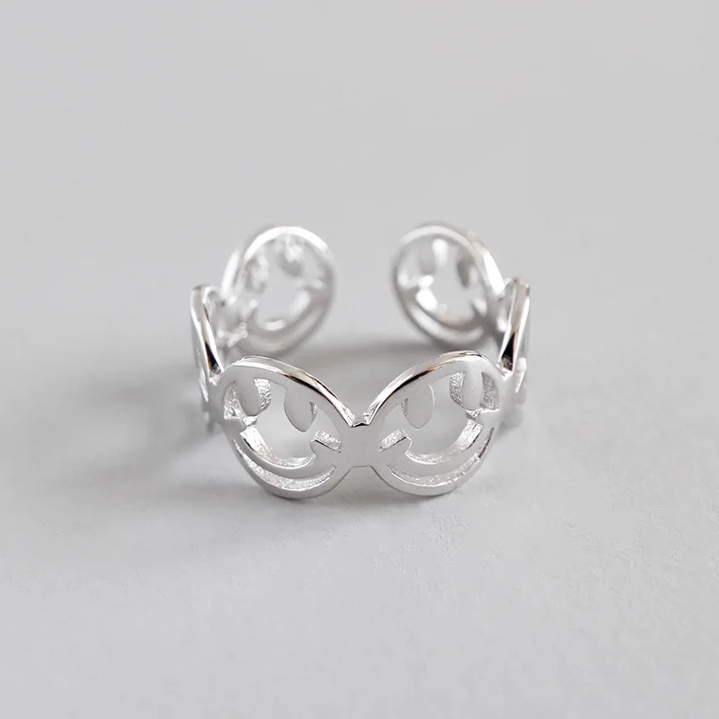 WYJZY Cute style smiley sterling silver ring for women fashion dress with joint size adjustment range US 5-7 | Украшения и