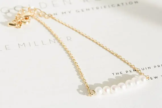 Простой браслет из пресноводного жемчуга-Золотой/серебристый/розовое золото 3