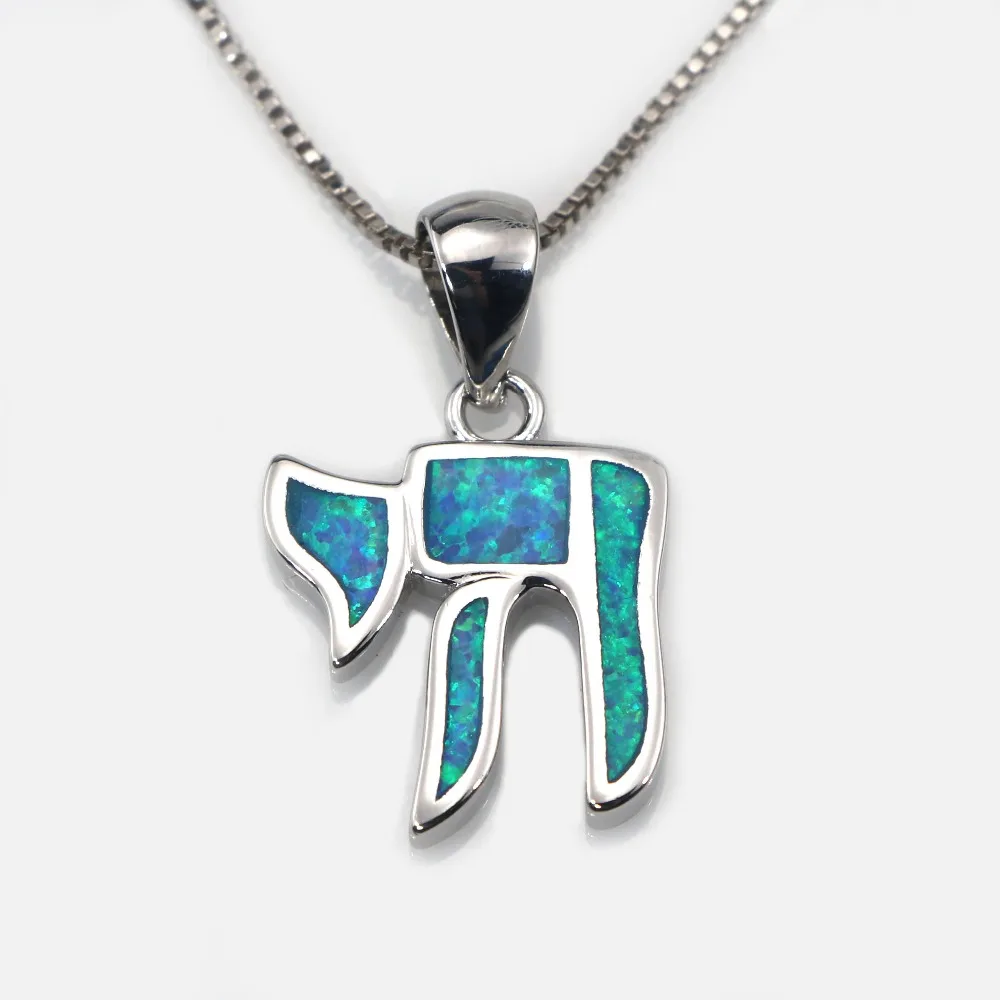 

JLP059 New Hot Blue Opal Israel Religious Vintage Pendant Necklace