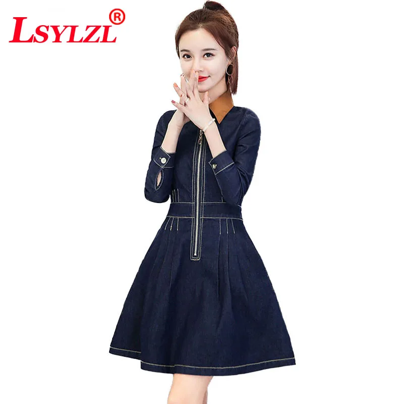 2019 Новинка весны джинсовые платья с лацканы молнии джинсы платье Для женщин