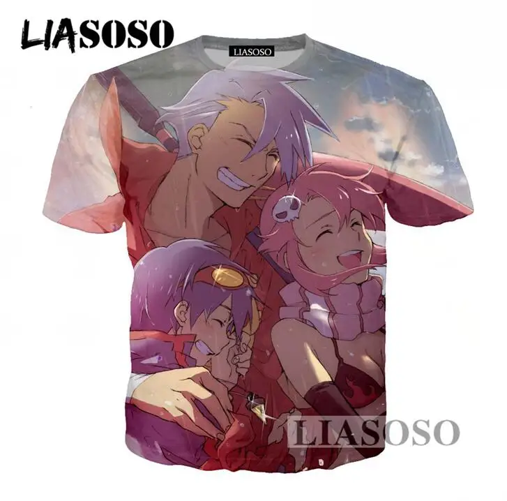 LIASOSO свободная футболка с коротким рукавом и рисунком аниме для мужчин женщин