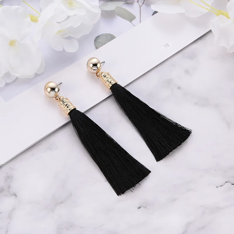 Черный кисточка в богемском стиле серьги стильная выраженная личность вечерние