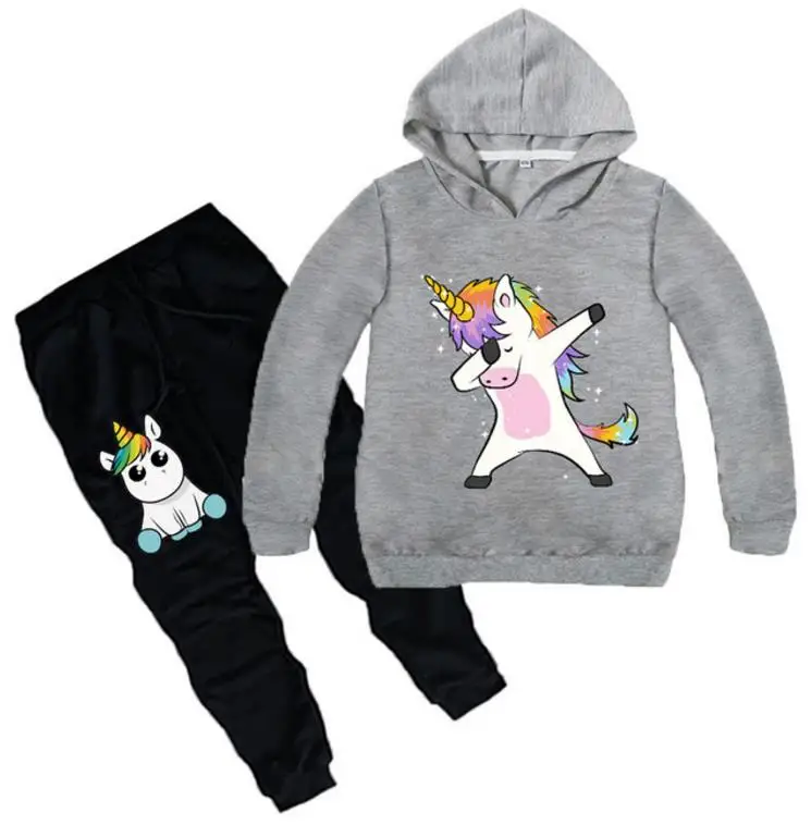 New Children's Set Children's Hoodies+ Pants 2 Pcs Tracksuit Boys And Girls Spring Autumn Unicorn Take Off Gesture Clothing Set