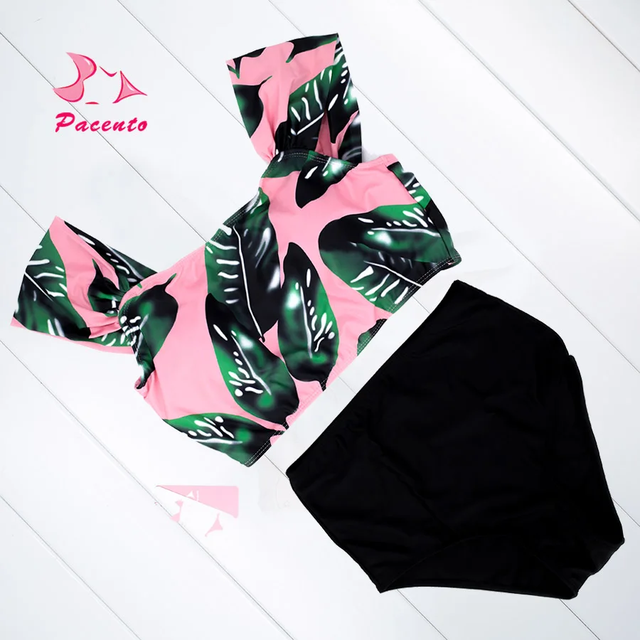 Pacento/2017 г. пикантная Высокая талия купальный бикини в полоску с открытыми плечами