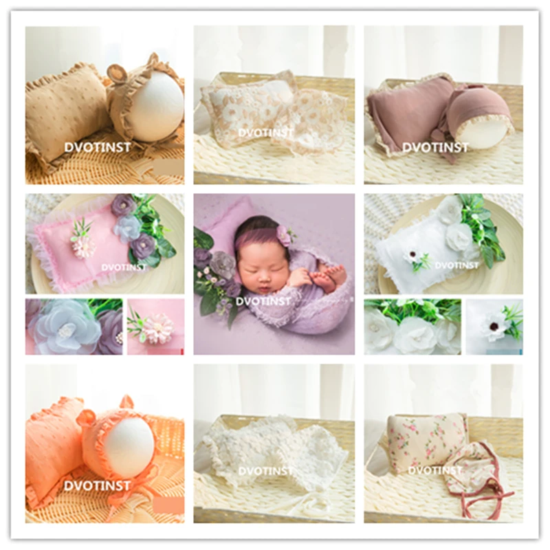 Dvotinst Newborn Photography Props for Baby Soft Lace Hat+Posing Flora Pillow Fotografia Accessories Studio Shoots Photo Props