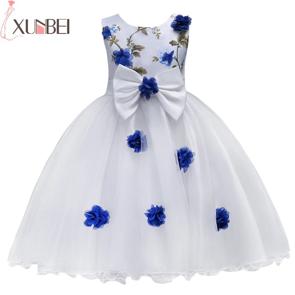 Милое Короткое синее платье для девочек с цветочным принтом 2019 атласные детские