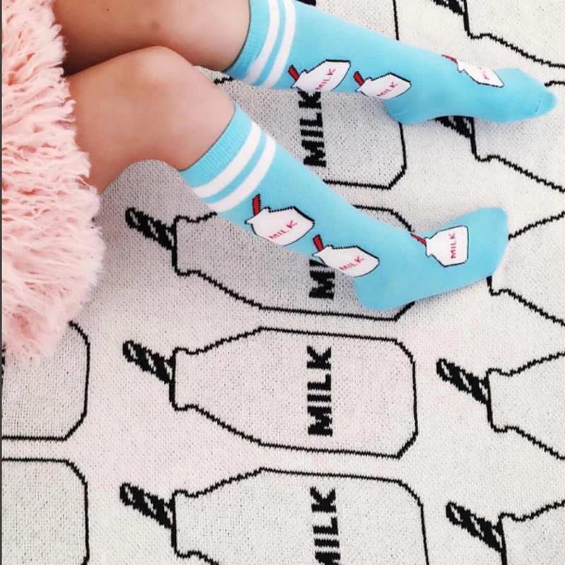 Носки для новорожденных Длинные с рисунком молока и хлеба маленьких мальчиков