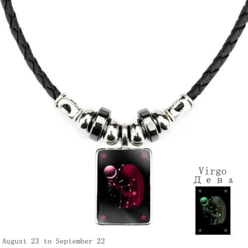 Virgo Новинка 12 светящееся черное кожаное ожерелье с созвездием, цепочка с подвеской в виде зодиака, ожерелье s для женщин и мужчин, винтажное панк мужское ювелирное изделие - Окраска металла: Virgo