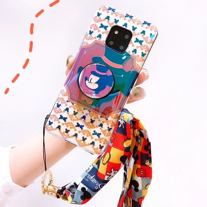 Для huawei p20 p30 Ретро Мик мягкий чехол для huawei mate20 pro nova4 милый мультяшный чехол+ подставка+ длинный ремень