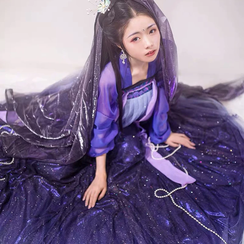 Женское китайское платье Hanfu традиционная китайская одежда фиолетовое со