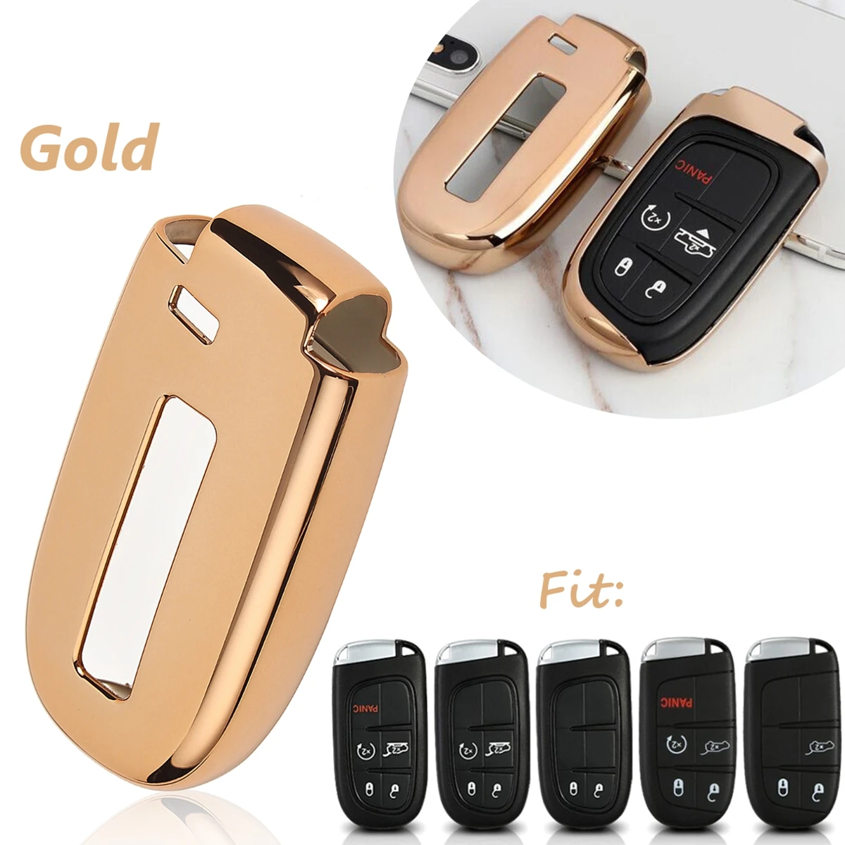 Gold Стильный ТПУ корпусы для ключей зажигания чехол для Jeep Journey для Chrysler 200 300 Grand Cherokee для Dodge Journey Shell аксессуары - Название цвета: Gold