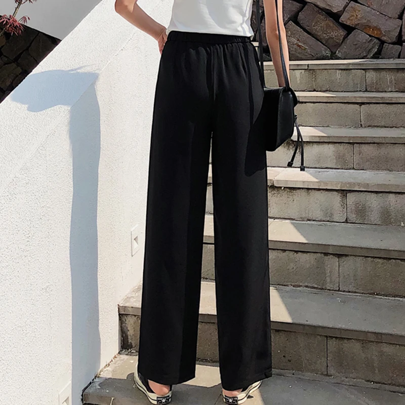 Женские брюки с завышенной талией 2019 длинные однотонные костюмные женские