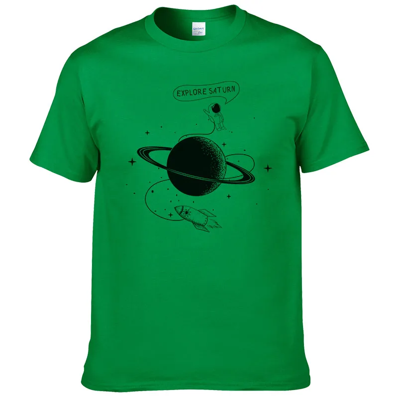 Футболка мужская с астронавтом Explore Saturn модная тенниска из хлопка короткими