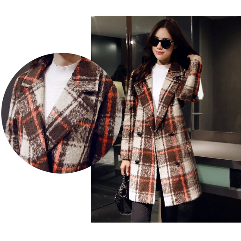 A plaid coat a woman's middle length 2018 new thickened little autumn winter woolen | Женская одежда