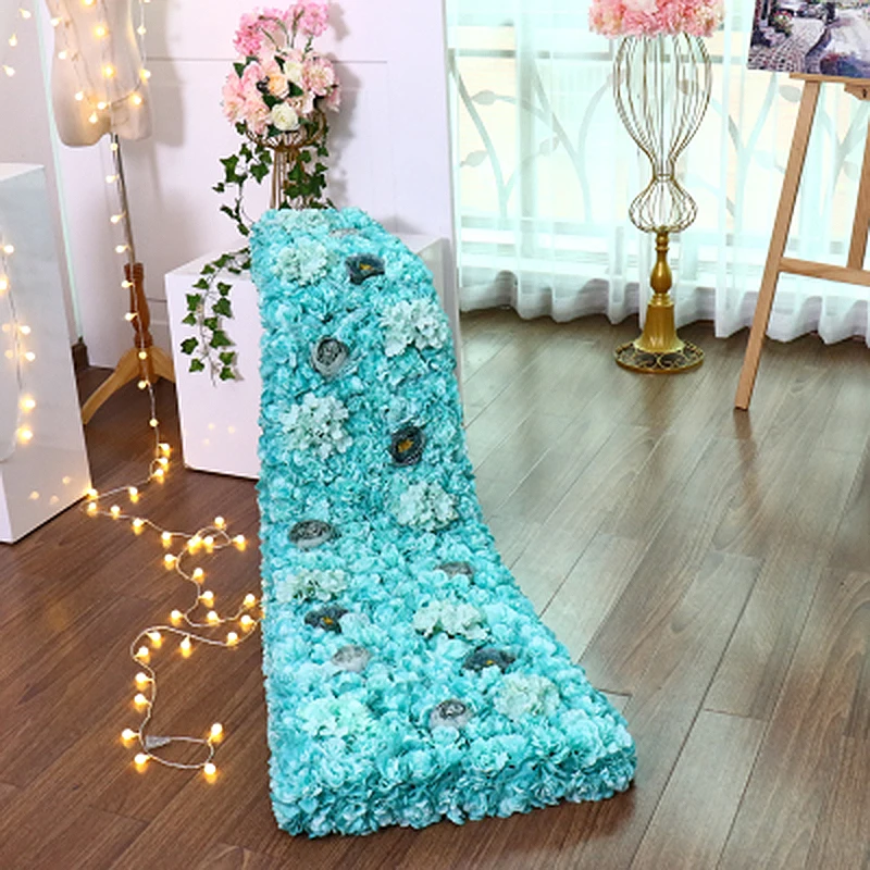 Light blue flower wa Искусственный шелк цветок стена роза искусственный цветок голова Гортензия ряд цветов стены сцена фон для дома Свадебная вечеринка украшения - Цвет: Light blue flower wa