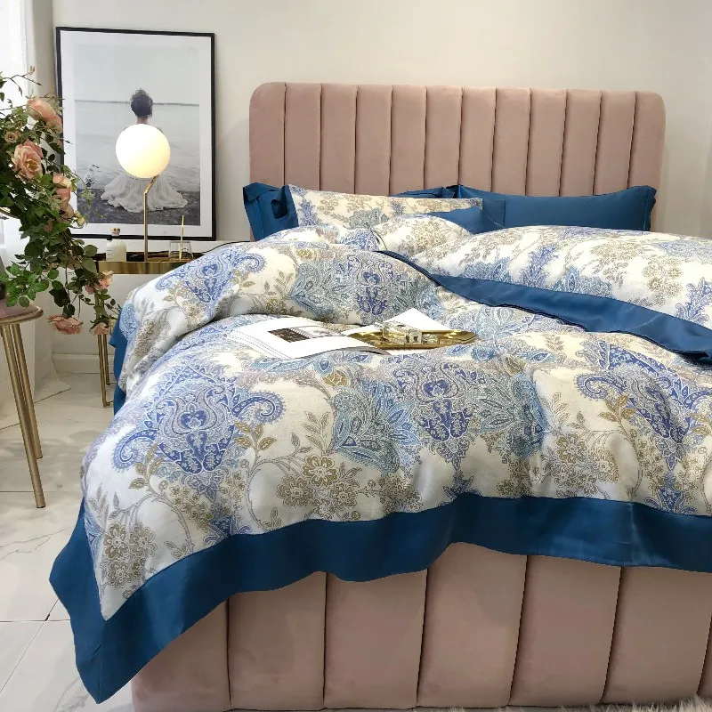Летний тенсель шелк Boho Роскошные наборы постельных принадлежностей queen King Размеры пододеяльник простыня установлены ropa де Кама jogo де Кама