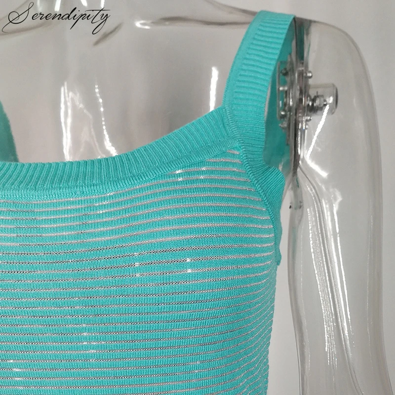 

Stripe Split Women Knitted Dress Summer Beach Style Casual Female Midi Dress Spaghetti Strap Ladies Holiday Dress Rainbow A-line