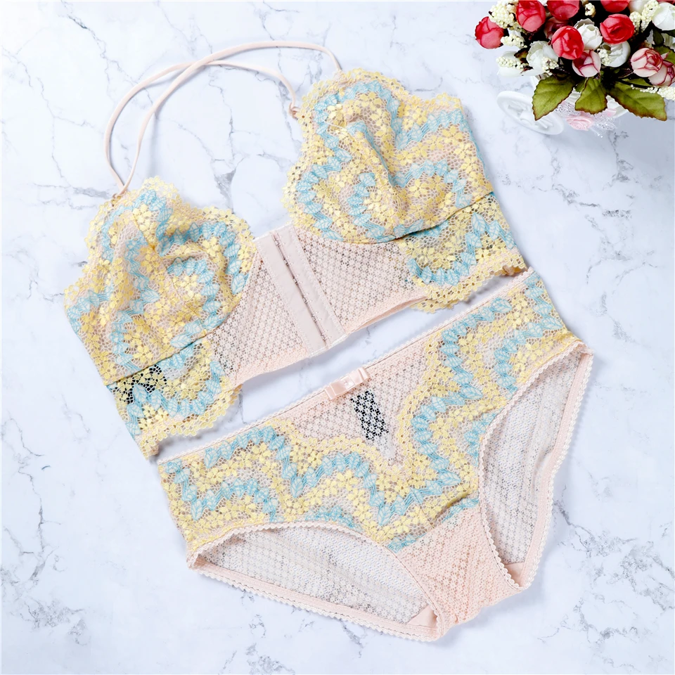 Бюстгальтер и трусики для женщин кружевной бесшовный топ с перекрестными