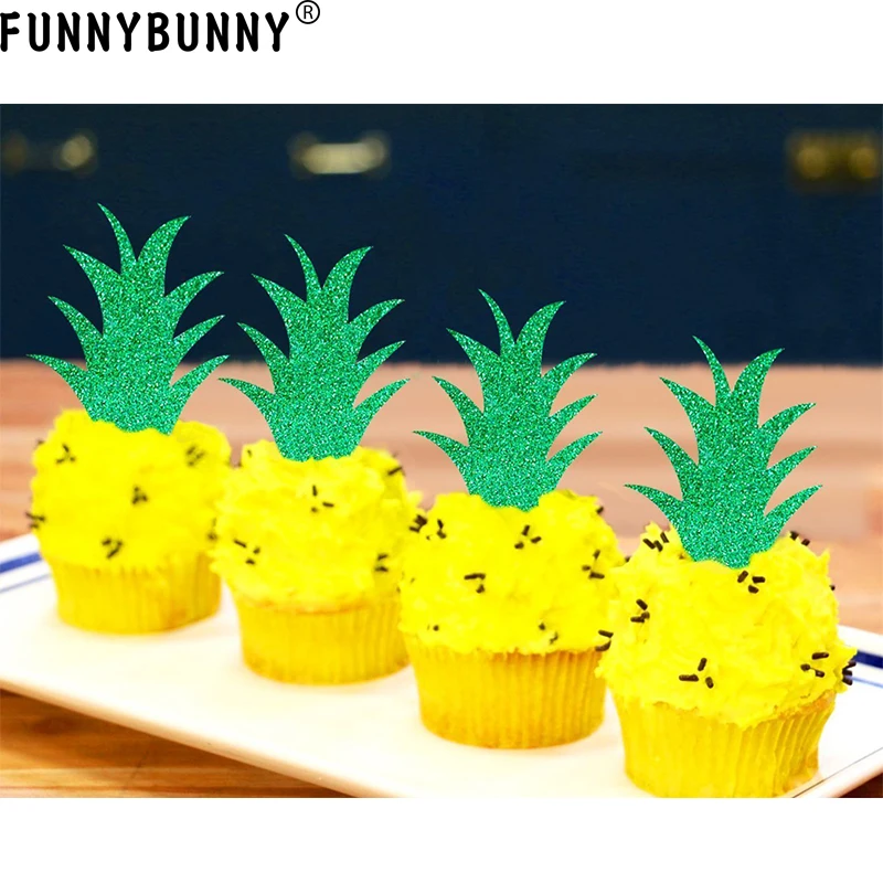 FUNNYBUNNY зеленый ананас кекс Toppers блеск выбирает тропический летний праздничный