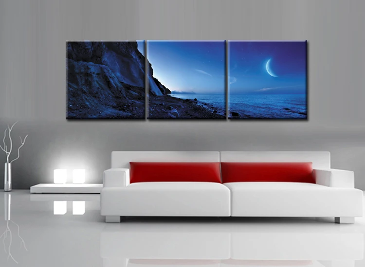 3 Piece Modern paintings Home moonlight Sea View Decorative Art Picture Paint on Canvas Prints picture Frame QJFJ3-43 | Дом и сад