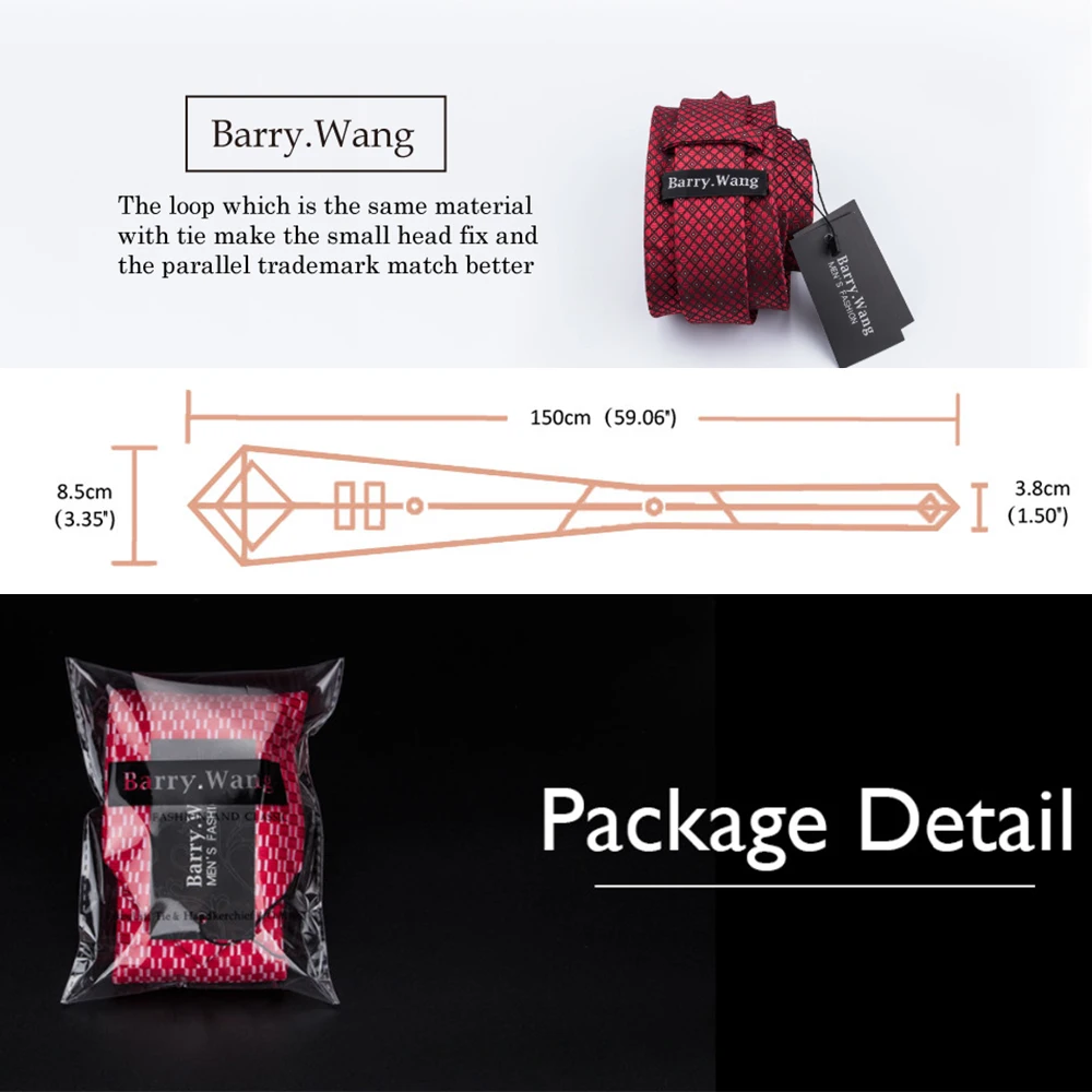 Свадебный галстук и запонки Barry.Wang набор из красных полосатых золотых цветочных