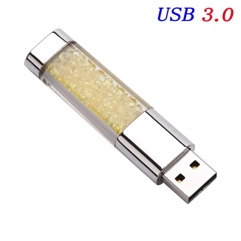 JASTER USB 3,0 модный Кристальный подарок USB флеш-накопитель прозрачный флеш-накопитель 4 ГБ 16 ГБ 32 ГБ 64 Гб карта памяти usb U диск логотип клиента - Цвет: Yellow