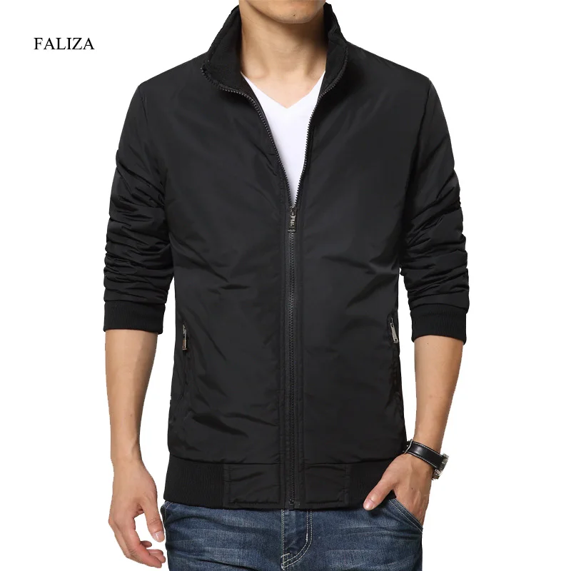 

FALIZA New Fashion Male Bomber Jacket Coat Men Spring Business Casual Clothes Summer Thin Windbreaker Mens Black Jackets.JKQ