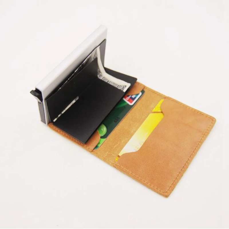 Brand 2020 Men Blocking Rfid Wallet Mini Genuine Leather Business Aluminium Credit Card Holder Purse Automatic Slide Case | Багаж и сумки
