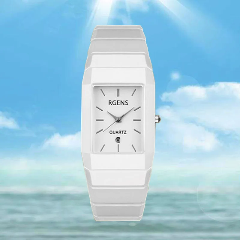 Мужские Керамические наручные часы черные белые кварцевые квадратные деловые