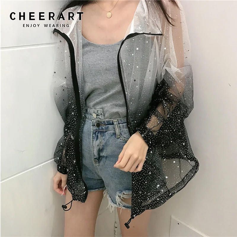 Cheerart прозрачный летний кардиган с блестками блузка куртка женская прозрачная