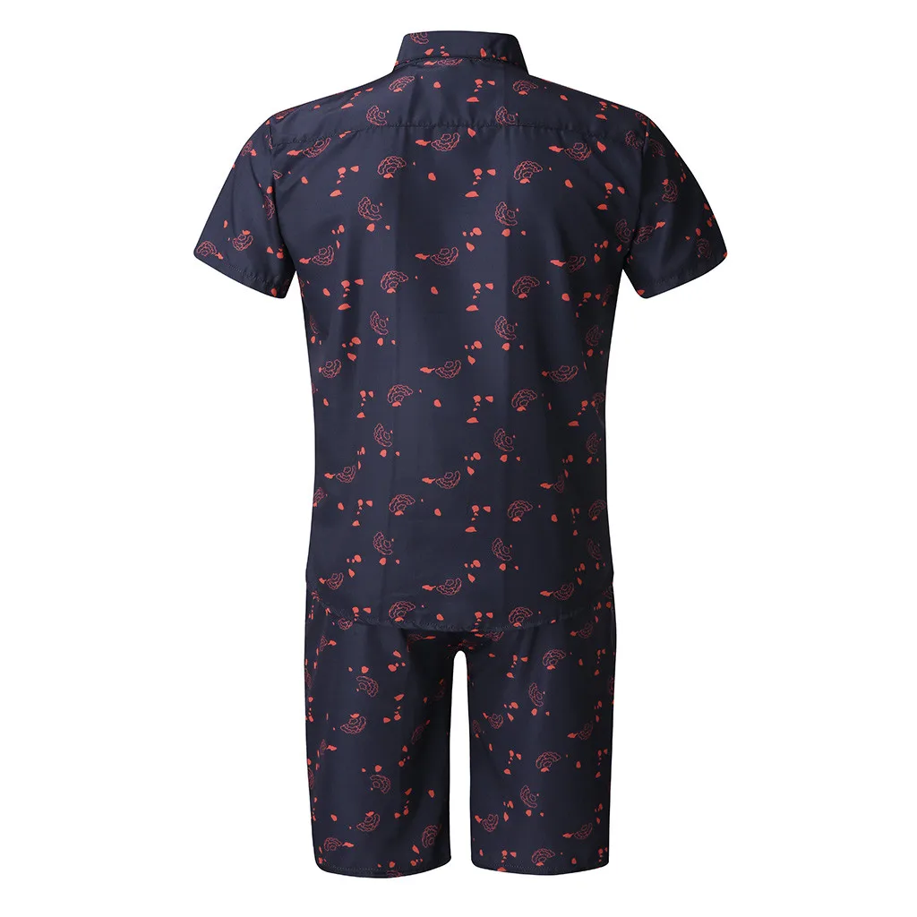 KLV Men's Sets Men Street Shirt and Shorts Summer Bohemia Style Printed Outfit Two Piece Sets Sleeve Sport Quality hot sale 9613