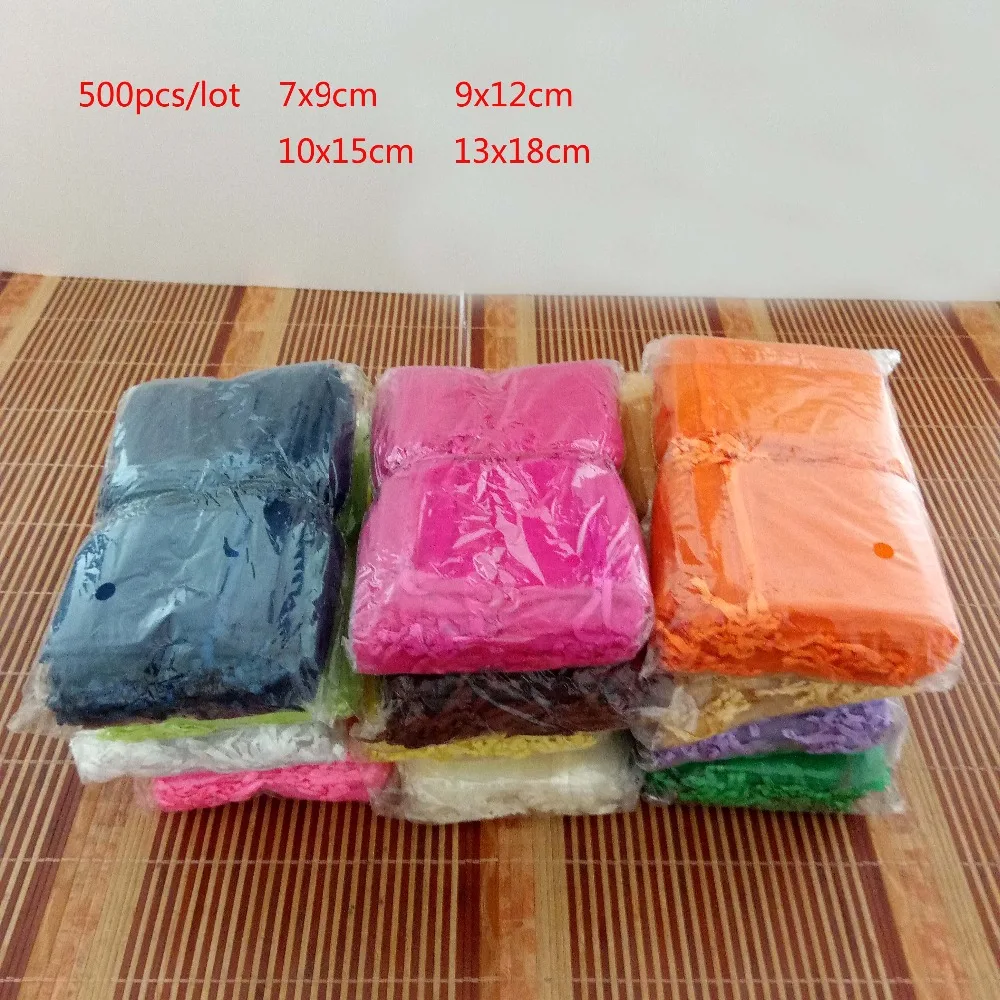 500 шт. 7x9 9x12 10x15 см Сумочка для украшений из органзы свадебный подарок упаковка