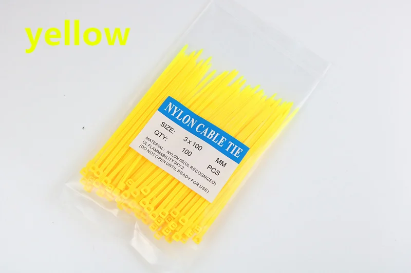yellow 100 шт 3*100 мм самоблокирующиеся пластиковые нейлоновые кабельные стяжки, кабельные стяжки на молнии, петли для проводов, аккуратные Ленточные цветные - Цвет: yellow