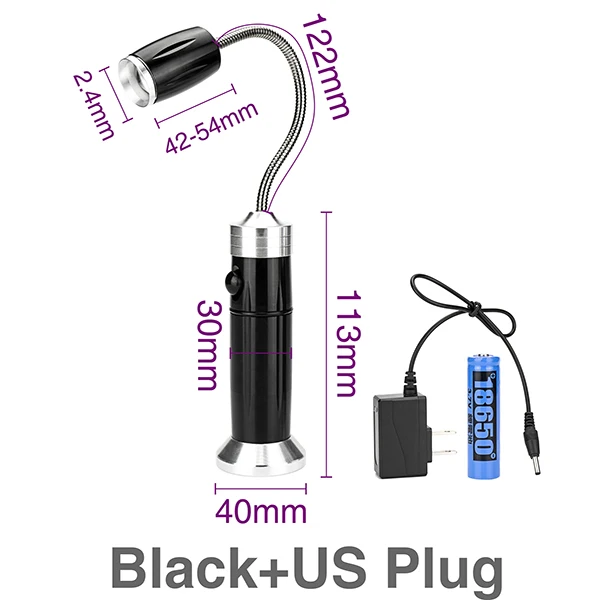 Black with US Plug LED Portable Light Multifunctional Waterproof Working Lamp Magnetic Base Flexible Gooseneck Adjustable Focus Flashlight For BBQ - Мощность в ваттах: Black with US Plug