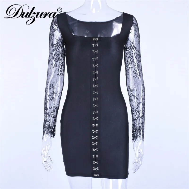 Dulzura 2019 сезон: весна-лето женское платье кружево сетки лоскутное черный bodycon клуба