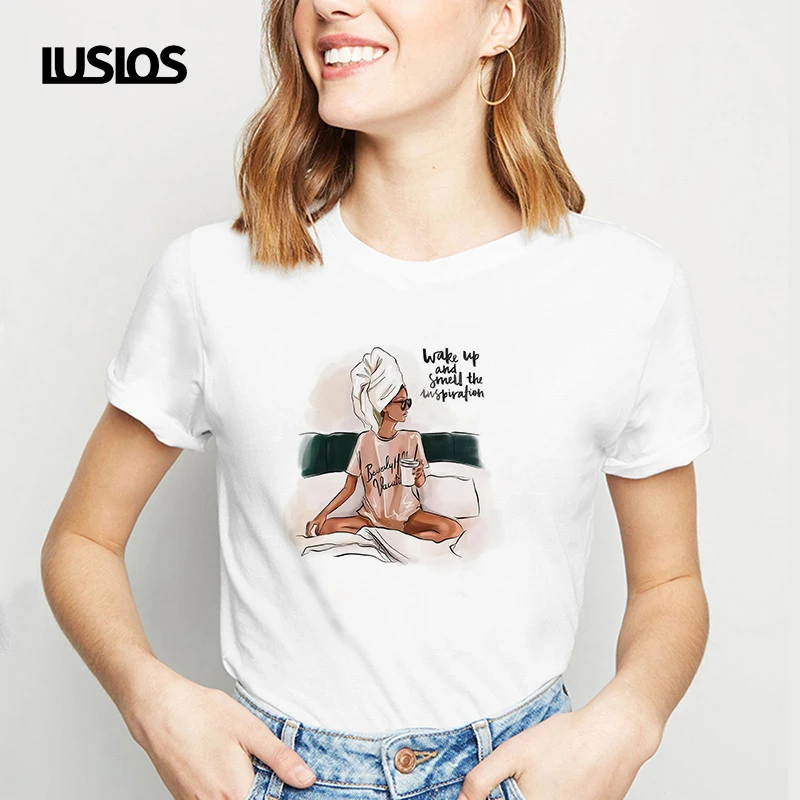 LUSLOS Новая летняя футболка для женщин женская с принтом Собака модная