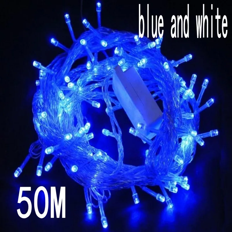 Синий и белый цвет Гирлянда Свет 50 м 400 LED праздник/Рождество/Свадьба/Вечеринка