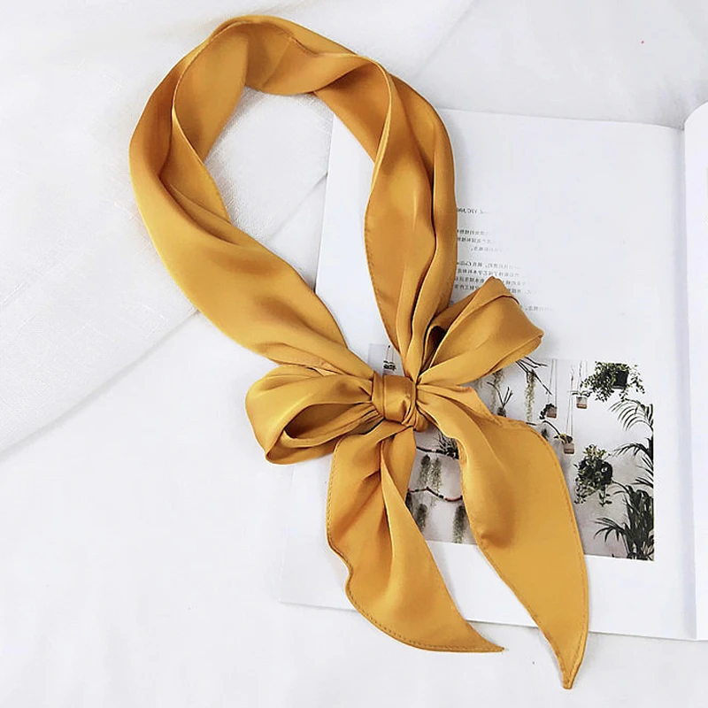 Сплошной цвет корейский стиль Шелковый шарф мода осень весна для женщин девочек