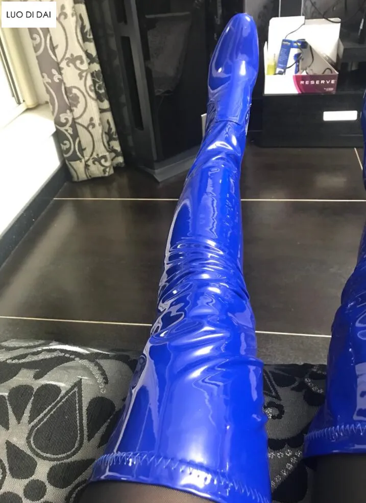 Женские высокие ботинки до бедра летние эластичные из искусственной кожи на